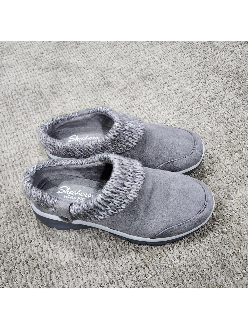 Skechers Easy Going Good Gray Mule Slippers With Cable Knit Collar Size 8.5 - Picture 9 of 13